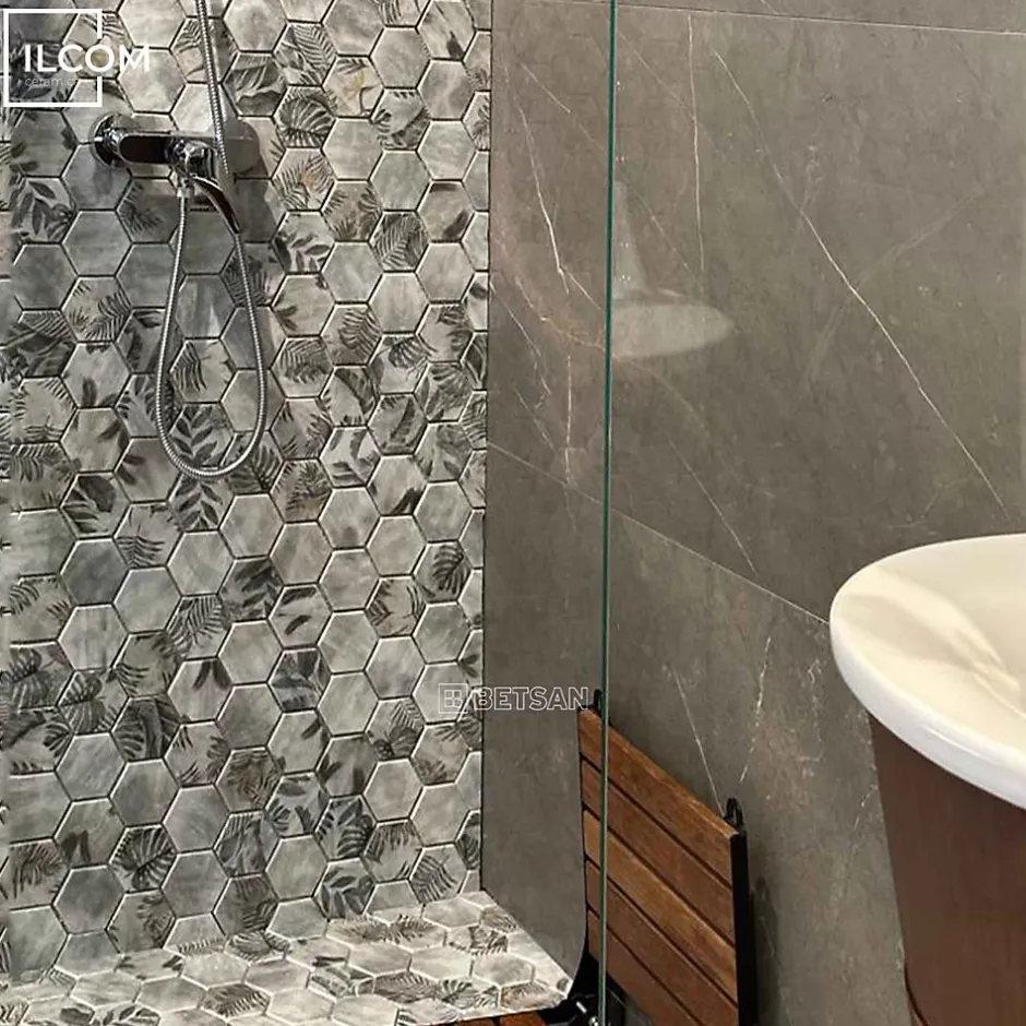 Ilcom Mosaïque en verre pressé sur filet pour salle de bain et cuisine 43.5cm x 32cm - Botanic Green Garden Matt