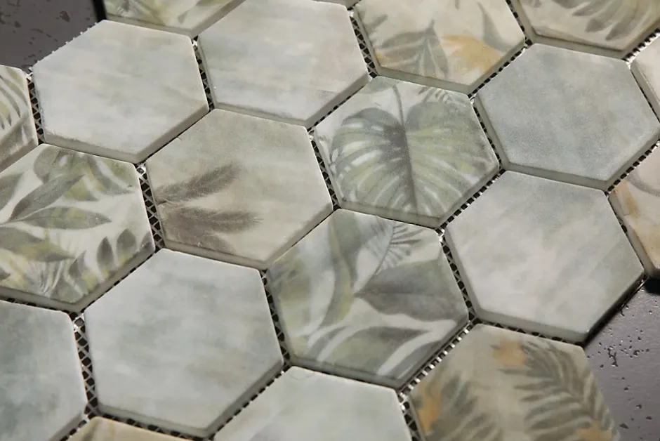 Ilcom Mosaïque en verre pressé sur filet pour salle de bain et cuisine 43.5cm x 32cm - Botanic Green Garden Matt