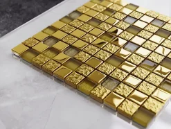 Ilcom Mosaïque en verre sur filet pour salle de bain ou cuisine 30 cm x 30 cm - Egyptian gold