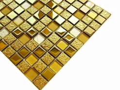 Ilcom Mosaïque en verre sur filet pour salle de bain ou cuisine 30 cm x 30 cm - Egyptian gold