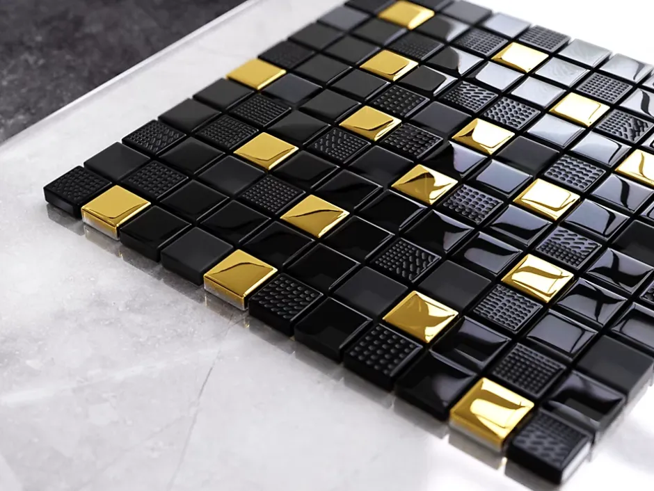 Mosaïque en verre sur filet pour salle de bain ou cuisine 30 cm x 30 cm - Volcano gold-Ilcom Hot