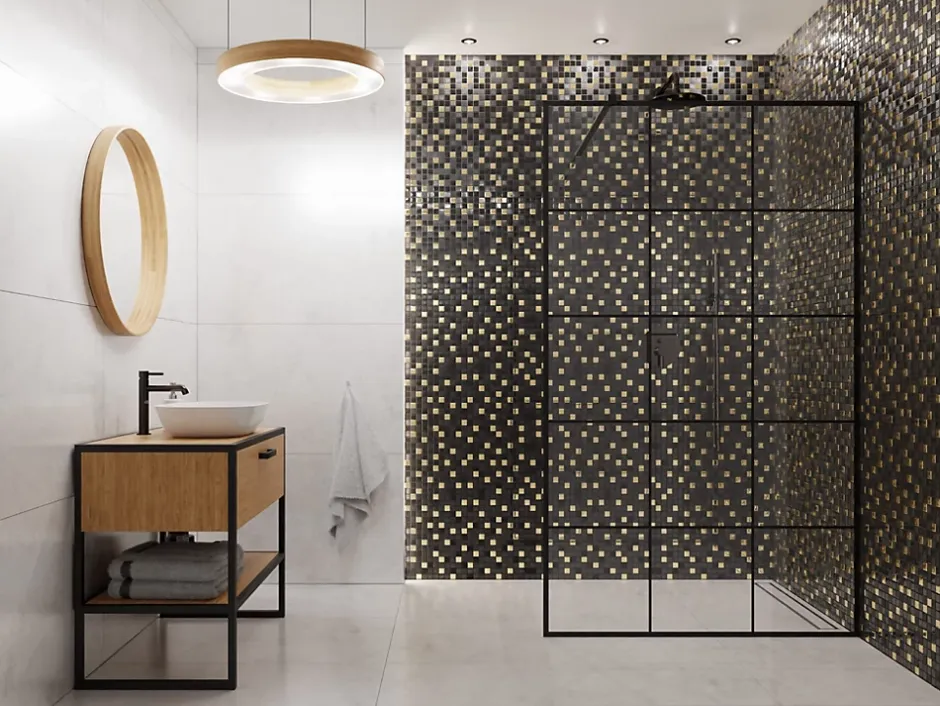 Mosaïque en verre sur filet pour salle de bain ou cuisine 30 cm x 30 cm - Volcano gold-Ilcom Hot