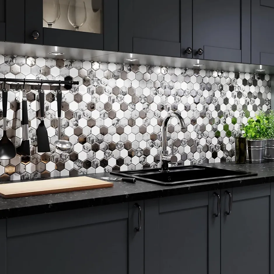 Ilcom Mosaïque en verre sur filet pour salle de bain ou cuisine 30.0cm x 30.3cm - Grey lava