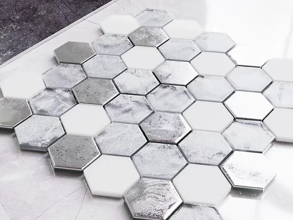 Ilcom Mosaïque en verre sur filet pour salle de bain ou cuisine 30.0cm x 30.3cm - Grey lava