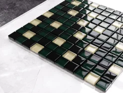 Mosaïque en verre sur filet pour salle de bain ou cuisine 30 cm x 30 cm - Green relax-Ilcom Discount