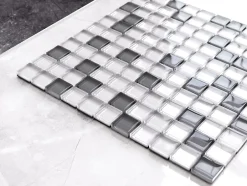 Ilcom Mosaïque en verre sur filet pour salle de bain ou cuisine 30 cm x 30 cm - White Pearls