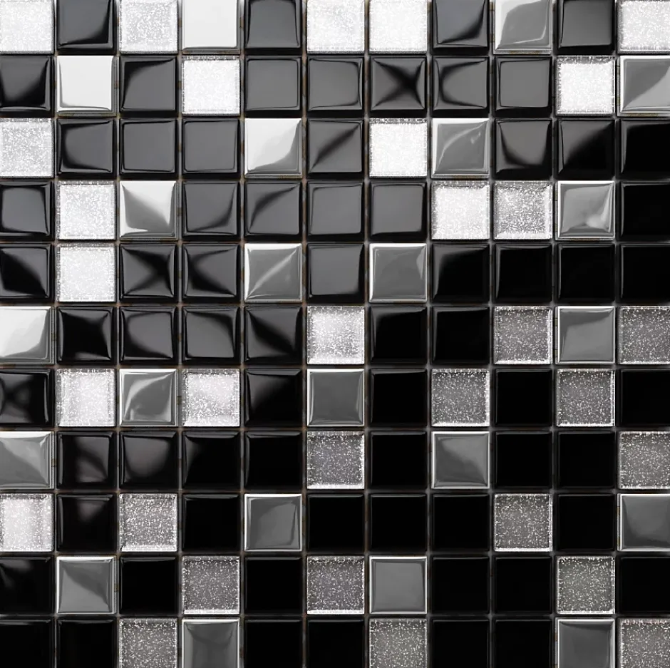 Mosaïque en verre sur filet pour salle de bain ou cuisine 30 cm x 30 cm - Black Lake-Ilcom Clearance
