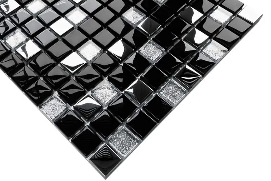 Mosaïque en verre sur filet pour salle de bain ou cuisine 30 cm x 30 cm - Black Lake-Ilcom Clearance