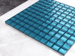 Mosaïque en verre sur filet pour salle de bain ou cuisine 30 cm x 30 cm -Blue metal-Ilcom New