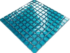 Mosaïque en verre sur filet pour salle de bain ou cuisine 30 cm x 30 cm -Blue metal-Ilcom New