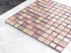 Mosaïque en verre sur filet pour salle de bain ou cuisine 30 cm x 30 cm - Flamingo-Ilcom Discount