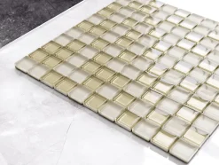 Ilcom Mosaïque en verre sur filet pour salle de bain ou cuisine 30 cm x 30 cm - Macchiato