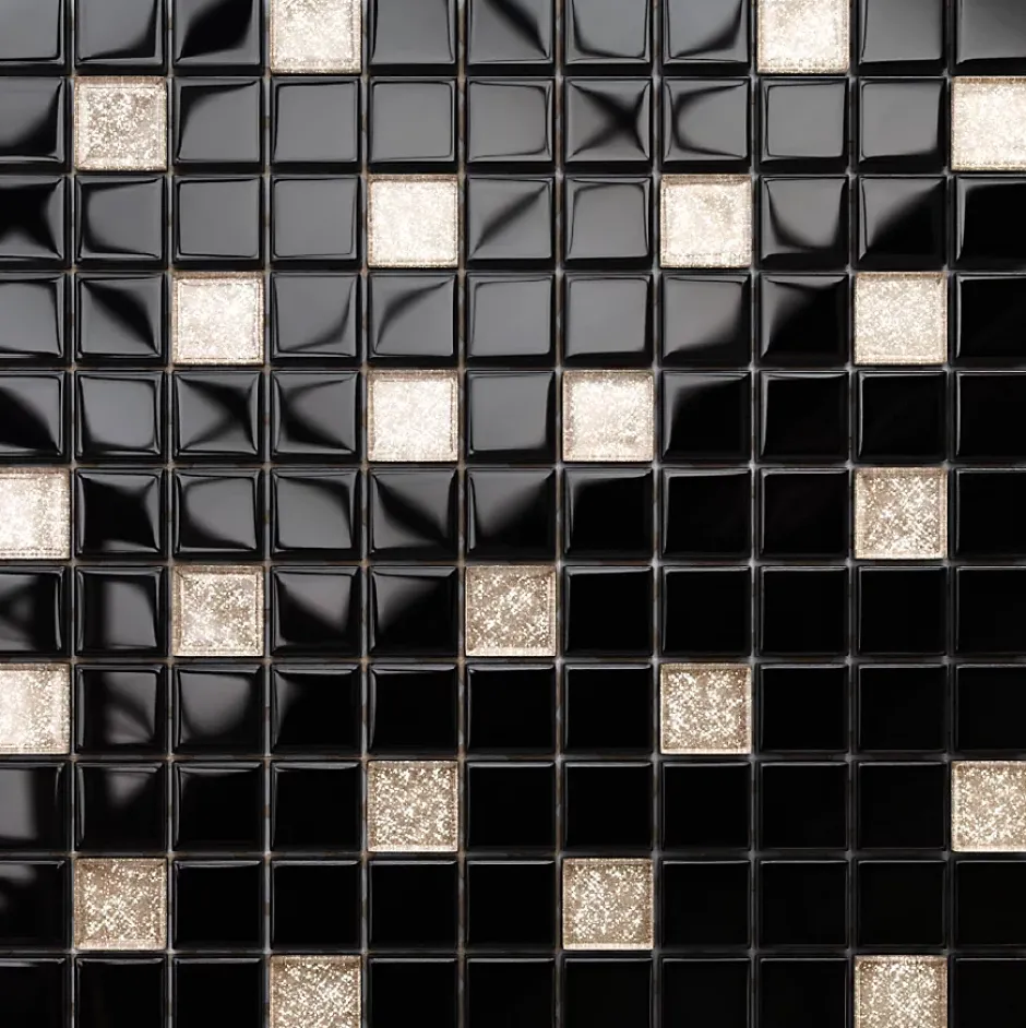 Ilcom Mosaïque en verre sur filet pour salle de bain ou cuisine 30 cm x 30 cm - Black pepper