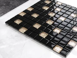 Ilcom Mosaïque en verre sur filet pour salle de bain ou cuisine 30 cm x 30 cm - Black pepper