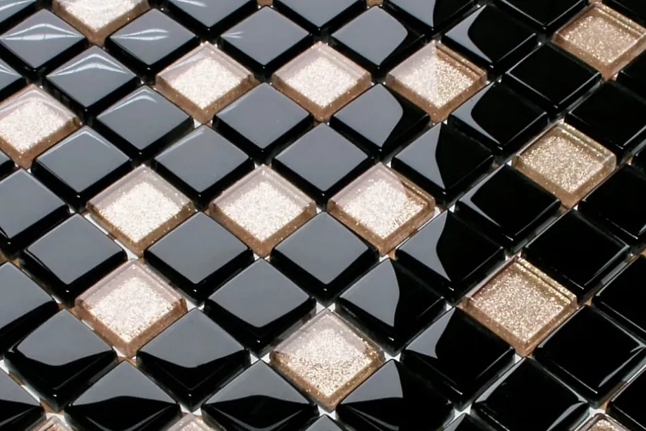 Ilcom Mosaïque en verre sur filet pour salle de bain ou cuisine 30 cm x 30 cm - Black pepper