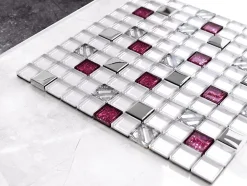 Ilcom Mosaïque en verre sur filet pour salle de bain ou cuisine 30 cm x 30 cm - Rose queen