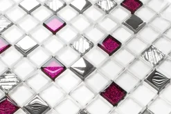 Ilcom Mosaïque en verre sur filet pour salle de bain ou cuisine 30 cm x 30 cm - Rose queen