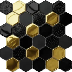 Ilcom Mosaïque en verre sur filet pour salle de bain et cuisine 24.7cm x 25.5cm - Gold Lava