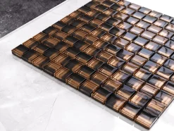 Ilcom Mosaïque en verre sur filet pour salle de bain ou cuisine 30 cm x 30 cm - Copper moon