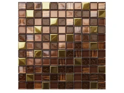 Ilcom Mosaïque en verre sur filet pour salle de bain ou cuisine 30 cm x 30 cm - Azteca gold