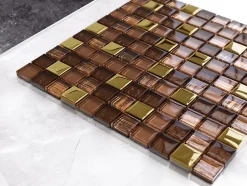 Ilcom Mosaïque en verre sur filet pour salle de bain ou cuisine 30 cm x 30 cm - Azteca gold