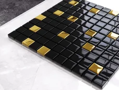 Ilcom Mosaïque en verre sur filet pour salle de bain ou cuisine 30 cm x 30 cm - Nero gold