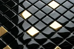 Ilcom Mosaïque en verre sur filet pour salle de bain ou cuisine 30 cm x 30 cm - Nero gold