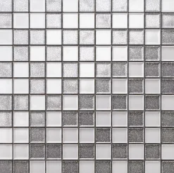 Ilcom Mosaïque en verre sur filet pour salle de bain ou cuisine 30 cm x 30 cm - Silver white
