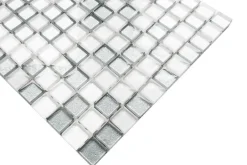 Ilcom Mosaïque en verre sur filet pour salle de bain ou cuisine 30 cm x 30 cm - Silver white