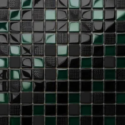 Ilcom Mosaïque en verre sur filet pour salle de bain ou cuisine 30 cm x 30 cm - Black lantern