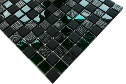 Ilcom Mosaïque en verre sur filet pour salle de bain ou cuisine 30 cm x 30 cm - Black lantern