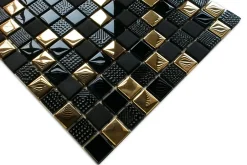 Ilcom Mosaïque en verre sur filet pour salle de bain ou cuisine 30 cm x 30 cm - El Dorado