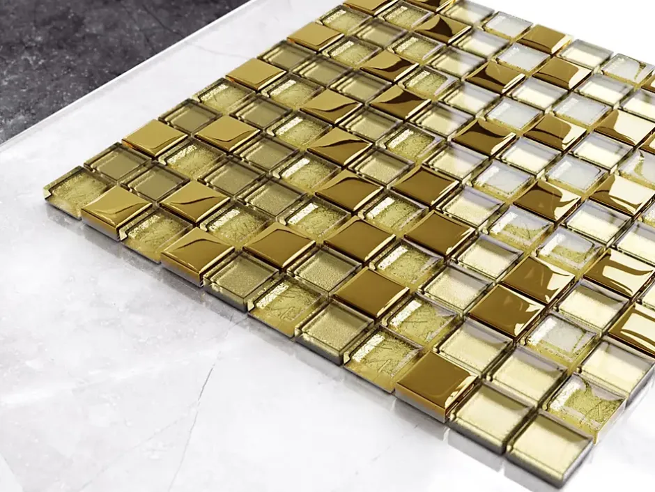 Mosaïque en verre sur filet pour salle de bain ou cuisine 30 cm x 30 cm - Crushed Giza-Ilcom Clearance