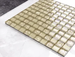 Mosaïque en verre sur filet pour salle de bain ou cuisine 30 cm x 30 cm - Golden sunshine-Ilcom New