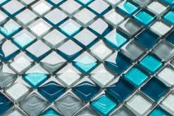 Mosaïque en verre sur filet pour salle de bain ou cuisine 30 cm x 30 cm - Deep lake-Ilcom