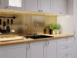 Ilcom Mosaïque en verre sur filet pour salle de bain ou cuisine 30 cm x 30 cm - Pure gold