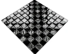 Ilcom Mosaïque en verre sur filet pour salle de bain ou cuisine 30 cm x 30 cm - Black chess