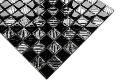Ilcom Mosaïque en verre sur filet pour salle de bain ou cuisine 30 cm x 30 cm - Black chess