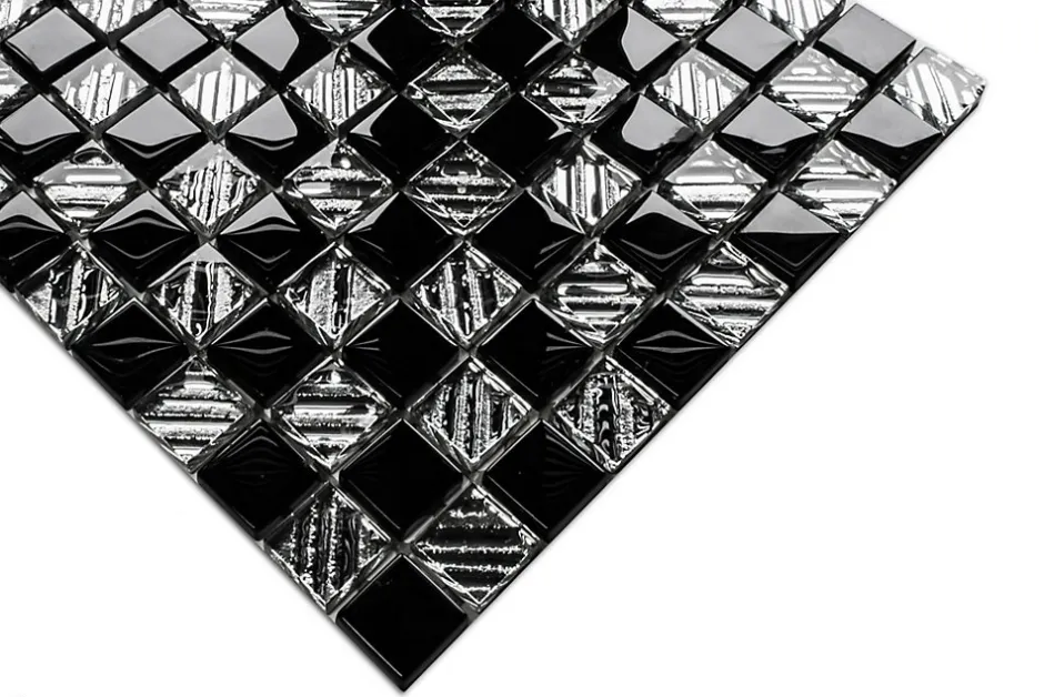 Ilcom Mosaïque en verre sur filet pour salle de bain ou cuisine 30 cm x 30 cm - Black chess