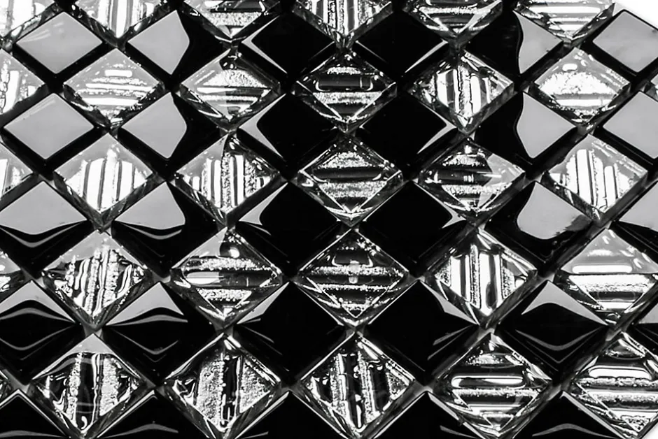 Ilcom Mosaïque en verre sur filet pour salle de bain ou cuisine 30 cm x 30 cm - Black chess