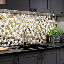 Ilcom Mosaïque en verre sur filet pour salle de bain et cuisine 30.3 cm x 30 cm - White Lava