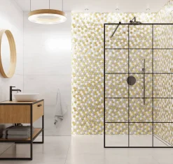 Ilcom Mosaïque en verre sur filet pour salle de bain et cuisine 30.3 cm x 30 cm - White Lava