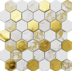 Ilcom Mosaïque en verre sur filet pour salle de bain et cuisine 30.3 cm x 30 cm - White Lava