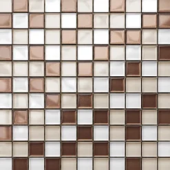 Mosaïque en verre sur filet pour salle de bain ou cuisine 30 cm x 30 cm - Cappuccino-Ilcom Sale