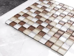 Mosaïque en verre sur filet pour salle de bain ou cuisine 30 cm x 30 cm - Cappuccino-Ilcom Sale