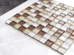 Mosaïque en verre sur filet pour salle de bain ou cuisine 30 cm x 30 cm - Coffee-Ilcom Outlet