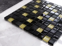 Ilcom Mosaïque en verre sur filet pour salle de bain ou cuisine 30 cm x 30 cm - Crushed Cleopatra