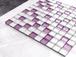 Ilcom Mosaïque en verre sur filet pour salle de bain ou cuisine 30 cm x 30 cm - Lilac orchid