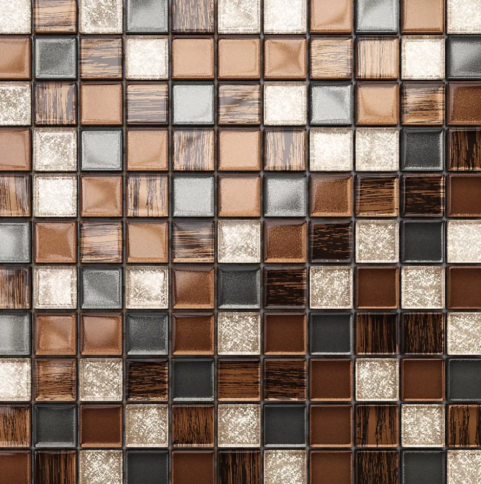 Ilcom Mosaïque en verre sur filet pour salle de bain ou cuisine 30 cm x 30 cm - Old school