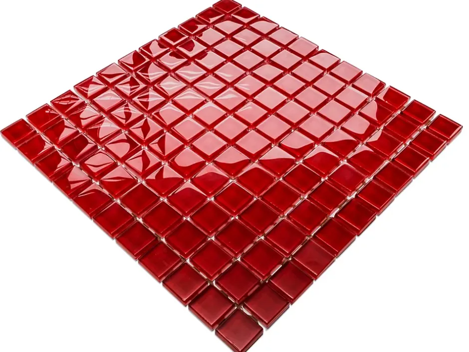 Ilcom Mosaïque en verre sur filet pour salle de bain ou cuisine 30 cm x 30 cm - Pure red